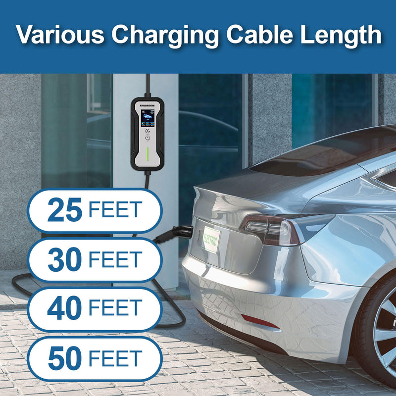 32Amp Level 2 Portable EV Charger for J1772 or NACS (Tesla) EV | 25/30/40/50ft | 240V (HDEV0104B)